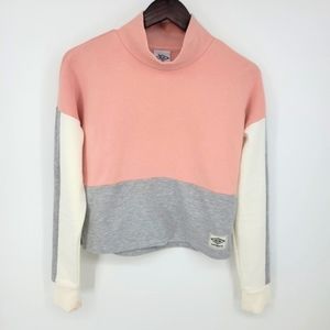 Umbro Pink White Color Block Turtleneck Crop Sweater